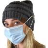 imageCC Soft Stretch Cable Knit Side Epoxy Button for Mask Beanie SkullyDark Melange Gray