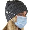 imageCC Soft Stretch Cable Knit Side Epoxy Button for Mask Beanie SkullyDark Melange Gray