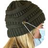 imageCC Soft Stretch Cable Knit Side Epoxy Button for Mask Beanie SkullyDark Olive
