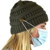 imageCC Soft Stretch Cable Knit Side Epoxy Button for Mask Beanie SkullyDark Olive
