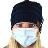 imageCC Soft Stretch Cable Knit Side Epoxy Button for Mask Beanie SkullyNavy