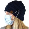 imageCC Soft Stretch Cable Knit Side Epoxy Button for Mask Beanie SkullyNavy