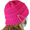 imageCC Soft Stretch Cable Knit Side Epoxy Button for Mask Beanie SkullyNeon Hot Pink
