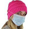imageCC Soft Stretch Cable Knit Side Epoxy Button for Mask Beanie SkullyNeon Hot Pink