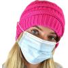 imageCC Soft Stretch Cable Knit Side Epoxy Button for Mask Beanie SkullyNeon Hot Pink