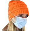 imageCC Soft Stretch Cable Knit Side Epoxy Button for Mask Beanie SkullyNeon Orange
