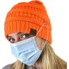 imageCC Soft Stretch Cable Knit Side Epoxy Button for Mask Beanie SkullyNeon Orange