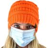 imageCC Soft Stretch Cable Knit Side Epoxy Button for Mask Beanie SkullyNeon Orange