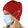 imageCC Soft Stretch Cable Knit Side Epoxy Button for Mask Beanie SkullyRed