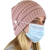 imageCC Soft Stretch Cable Knit Side Epoxy Button for Mask Beanie SkullyRose