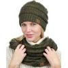 imageCC Soft Stretch Colorful Confetti Cable Knit Beanie and Infinity Loop Scarf SetDark Olive