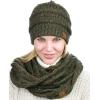 imageCC Soft Stretch Colorful Confetti Cable Knit Beanie and Infinity Loop Scarf SetDark Olive