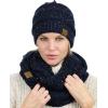 imageCC Soft Stretch Colorful Confetti Cable Knit Beanie and Infinity Loop Scarf SetNavy
