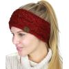 imageCC Soft Stretch Winter Warm Cable Knit Fuzzy Lined Ear Warmer HeadbandConfetti Burgundy
