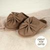imageCC Suede Faux Fur Lined House IndoorOutdoor Slippers SlipOn for WomenBow Brown