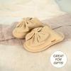 imageCC Suede Faux Fur Lined House IndoorOutdoor Slippers SlipOn for WomenBow Dkbeige