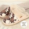 imageCC Suede Faux Fur Lined House IndoorOutdoor Slippers SlipOn for WomenCow Print Beige