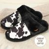 imageCC Suede Faux Fur Lined House IndoorOutdoor Slippers SlipOn for WomenCow Print Black