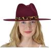 imageCC Teardrop Dent Wool Wide Brim Panama Fedora Hat with Band AccentLeopard Trim  Berry