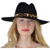 imageCC Teardrop Dent Wool Wide Brim Panama Fedora Hat with Band AccentLeopard Trim  Black