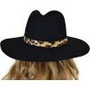imageCC Teardrop Dent Wool Wide Brim Panama Fedora Hat with Band AccentLeopard Trim  Black