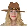 imageCC Teardrop Dent Wool Wide Brim Panama Fedora Hat with Band AccentLeopard Trim  Golden Camel