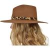 imageCC Teardrop Dent Wool Wide Brim Panama Fedora Hat with Band AccentLeopard Trim  Golden Camel