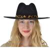 imageCC Teardrop Dent Wool Wide Brim Panama Fedora Hat with Band AccentLeopard Trim  Heather Dark Gray