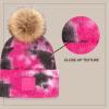 imageCC Tie Dye Multi Color Knit Pom Beanie with Faux Fur Pom and Matching Scarf Set Winter Accessories for WomenBlackHot Pink