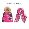 imageCC Tie Dye Multi Color Knit Pom Beanie with Faux Fur Pom and Matching Scarf Set Winter Accessories for WomenBlackHot Pink