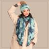 imageCC Tie Dye Multi Color Knit Pom Beanie with Faux Fur Pom and Matching Scarf Set Winter Accessories for WomenDeep TealSea Green