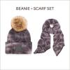 imageCC Tie Dye Multi Color Knit Pom Beanie with Faux Fur Pom and Matching Scarf Set Winter Accessories for WomenDk GreyLt Grey