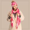 imageCC Tie Dye Multi Color Knit Pom Beanie with Faux Fur Pom and Matching Scarf Set Winter Accessories for WomenFuchsiaPink