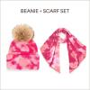 imageCC Tie Dye Multi Color Knit Pom Beanie with Faux Fur Pom and Matching Scarf Set Winter Accessories for WomenFuchsiaPink