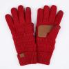 imageCC Unisex Knit Thick Warm Soft Stretch Fuzzy Lined Solid Ribbed Glove with Smart Tips G25G707Red