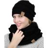 imageCC Unisex Soft Stretch Chunky Cable Knit Beanie and Infinity Loop Scarf SetBlack