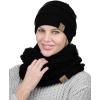 imageCC Unisex Soft Stretch Chunky Cable Knit Beanie and Infinity Loop Scarf SetBlack