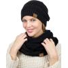 imageCC Unisex Soft Stretch Chunky Cable Knit Beanie and Infinity Loop Scarf SetBlack Metallic