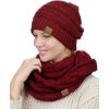 imageCC Unisex Soft Stretch Chunky Cable Knit Beanie and Infinity Loop Scarf SetBurgundy