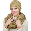 imageCC Unisex Soft Stretch Chunky Cable Knit Beanie and Infinity Loop Scarf SetCamel