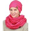 imageCC Unisex Soft Stretch Chunky Cable Knit Beanie and Infinity Loop Scarf SetCandy Pink