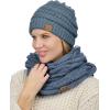 imageCC Unisex Soft Stretch Chunky Cable Knit Beanie and Infinity Loop Scarf SetDark Denim