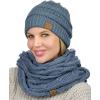 imageCC Unisex Soft Stretch Chunky Cable Knit Beanie and Infinity Loop Scarf SetDark Denim