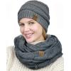 imageCC Unisex Soft Stretch Chunky Cable Knit Beanie and Infinity Loop Scarf SetDark Melange Gray