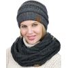 imageCC Unisex Soft Stretch Chunky Cable Knit Beanie and Infinity Loop Scarf SetDark Melange Gray Metallic