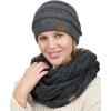imageCC Unisex Soft Stretch Chunky Cable Knit Beanie and Infinity Loop Scarf SetDark Melange Gray Metallic