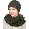 imageCC Unisex Soft Stretch Chunky Cable Knit Beanie and Infinity Loop Scarf SetDark Olive
