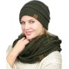 imageCC Unisex Soft Stretch Chunky Cable Knit Beanie and Infinity Loop Scarf SetDark Olive