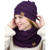 imageCC Unisex Soft Stretch Chunky Cable Knit Beanie and Infinity Loop Scarf SetDark Purple