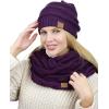 imageCC Unisex Soft Stretch Chunky Cable Knit Beanie and Infinity Loop Scarf SetDark Purple